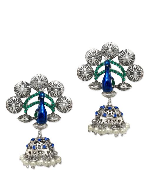 silver pearl and crystal embellished peacock earrings - 1307085 - Standard Image - 1