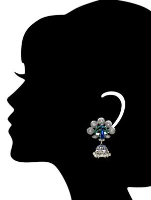 silver pearl and crystal embellished peacock earrings - 1307085 - Standard Image - 3