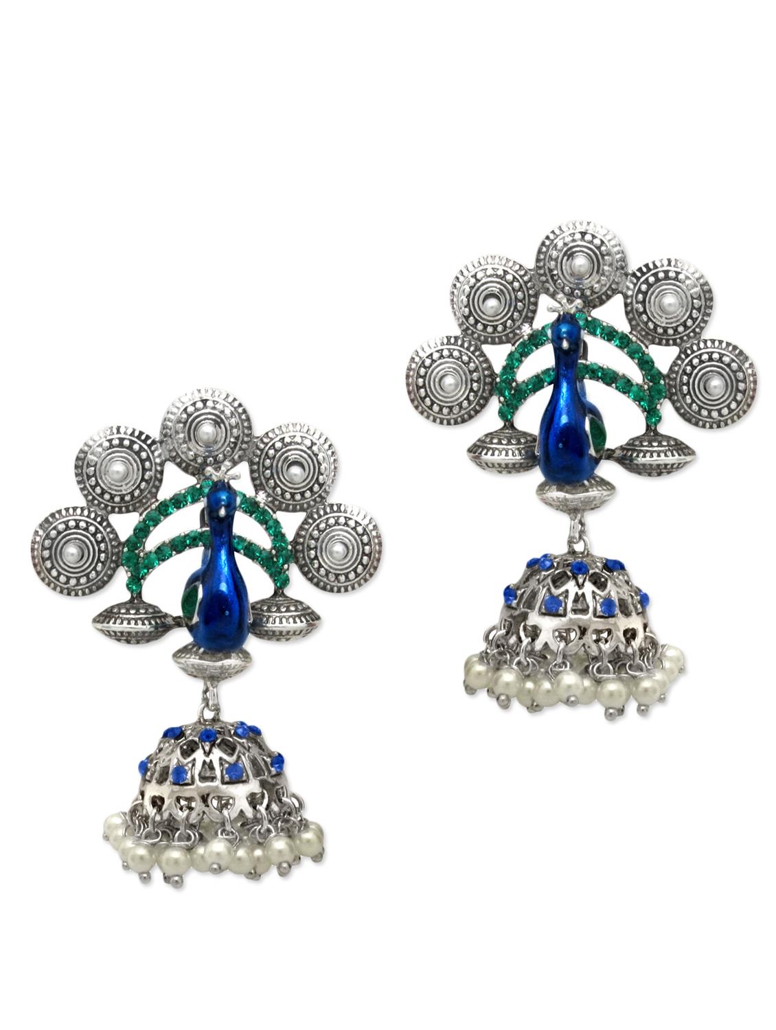 silver pearl and crystal embellished peacock earrings - 1307085 - Zoom Image - 1