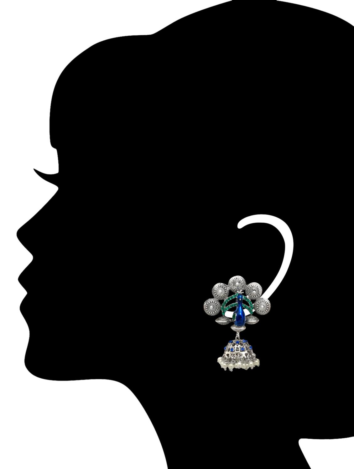 silver pearl and crystal embellished peacock earrings - 1307085 - Zoom Image - 3