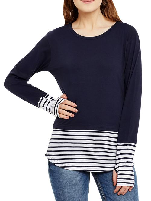 stripe detail thumb hole sleeved tee - 13071139 - Standard Image - 1