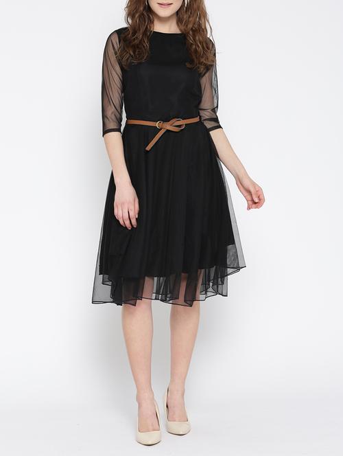black crepe fit & flare dress - 13073861 - Standard Image - 1