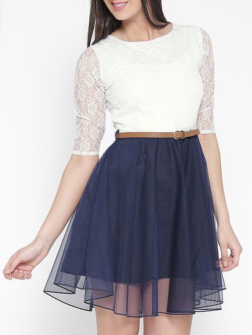 floral mesh sleeved belted dress - 13073869 - Standard Image - 1