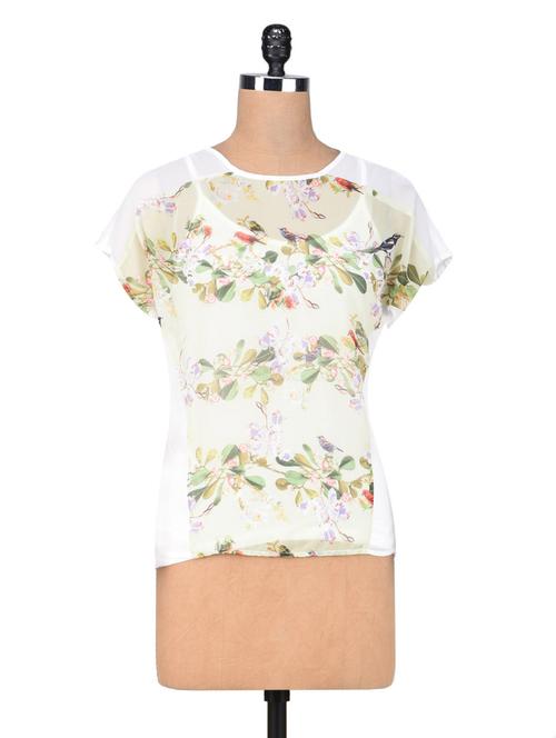 White georgette cotton printed top - 1307425 - Standard Image - 1