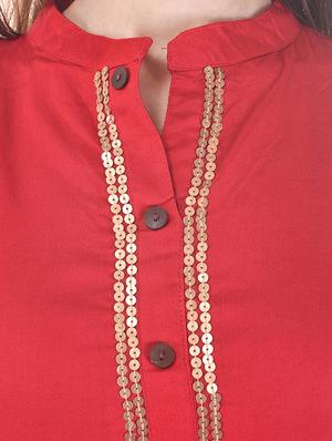 red viscose straight kurta - 13076718 - Standard Image - 4