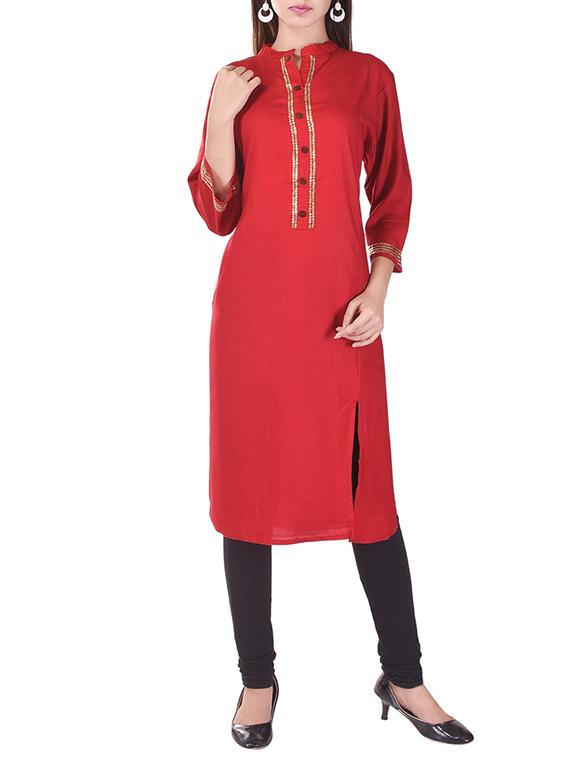 red viscose straight kurta - 13076718 - Zoom Image - 1