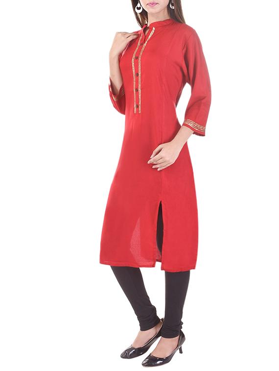 red viscose straight kurta - 13076718 - Zoom Image - 2