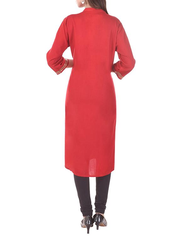 red viscose straight kurta - 13076718 - Zoom Image - 3