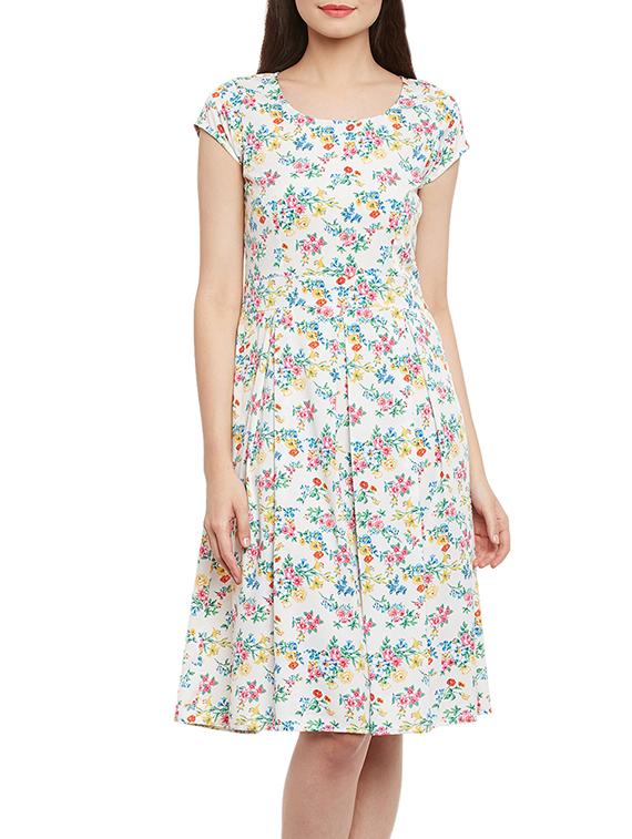 white floral printed poly crepe dress - 13078902 - Zoom Image - 1