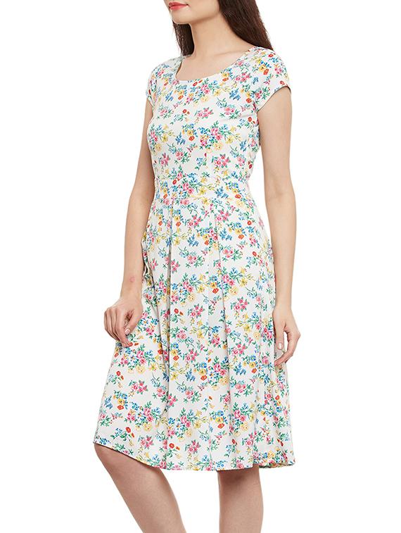 white floral printed poly crepe dress - 13078902 - Zoom Image - 2