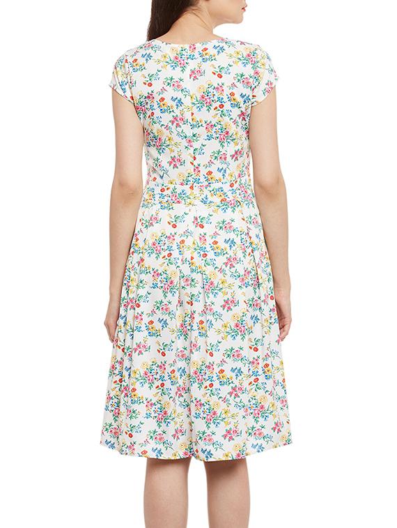 white floral printed poly crepe dress - 13078902 - Zoom Image - 3