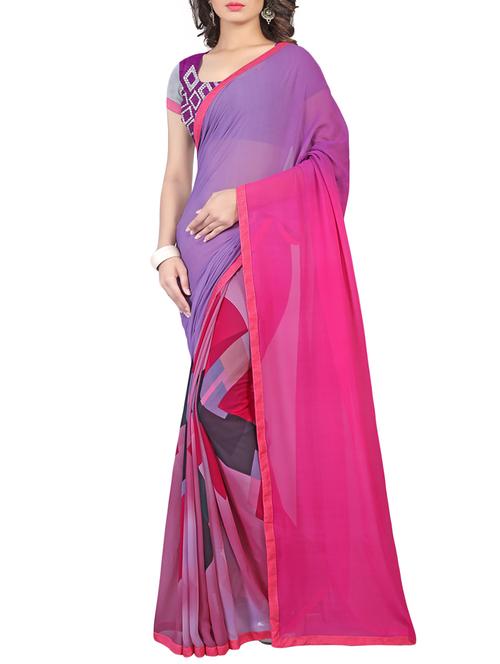 purple printed georgette saree with blouse - 13081186 - Standard Image - 1