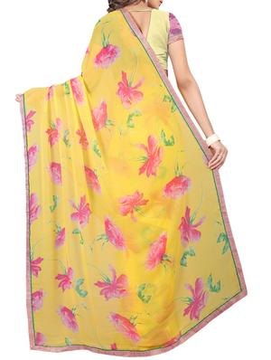 yellow printed georgette saree with blouse - 13081230 - Standard Image - 2