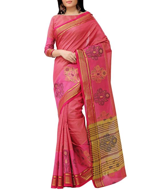pink cotton chanderi saree with blouse - 13086421 - Very Small Image - 1