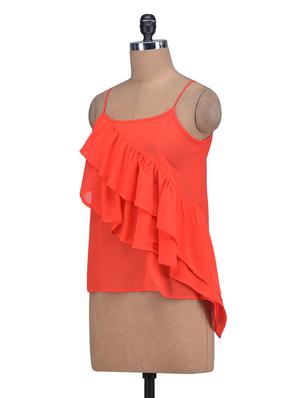red poly-georgette asymmetrical top - 1308993 - Standard Image - 2