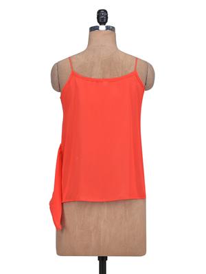 red poly-georgette asymmetrical top - 1308993 - Standard Image - 3