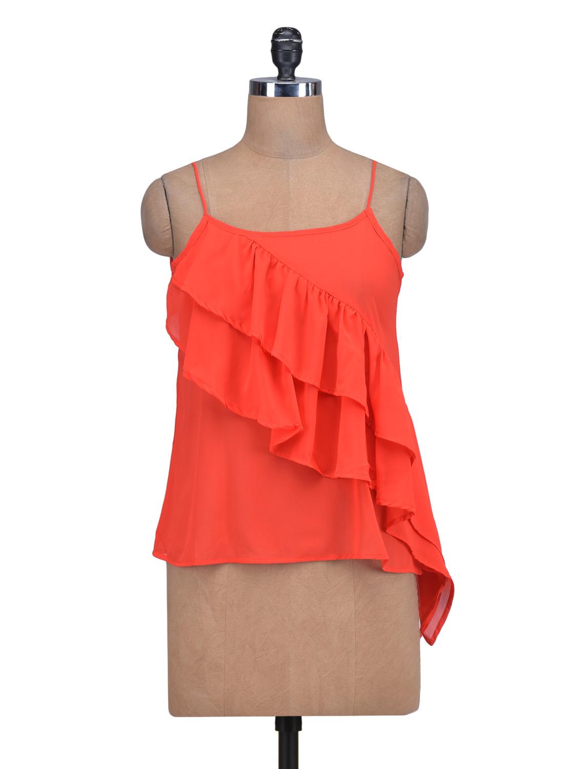 red poly-georgette asymmetrical top - 1308993 - Zoom Image - 1