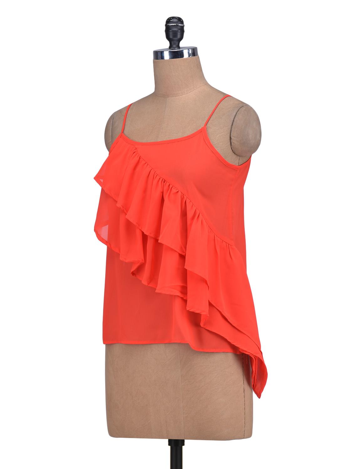 red poly-georgette asymmetrical top - 1308993 - Zoom Image - 2