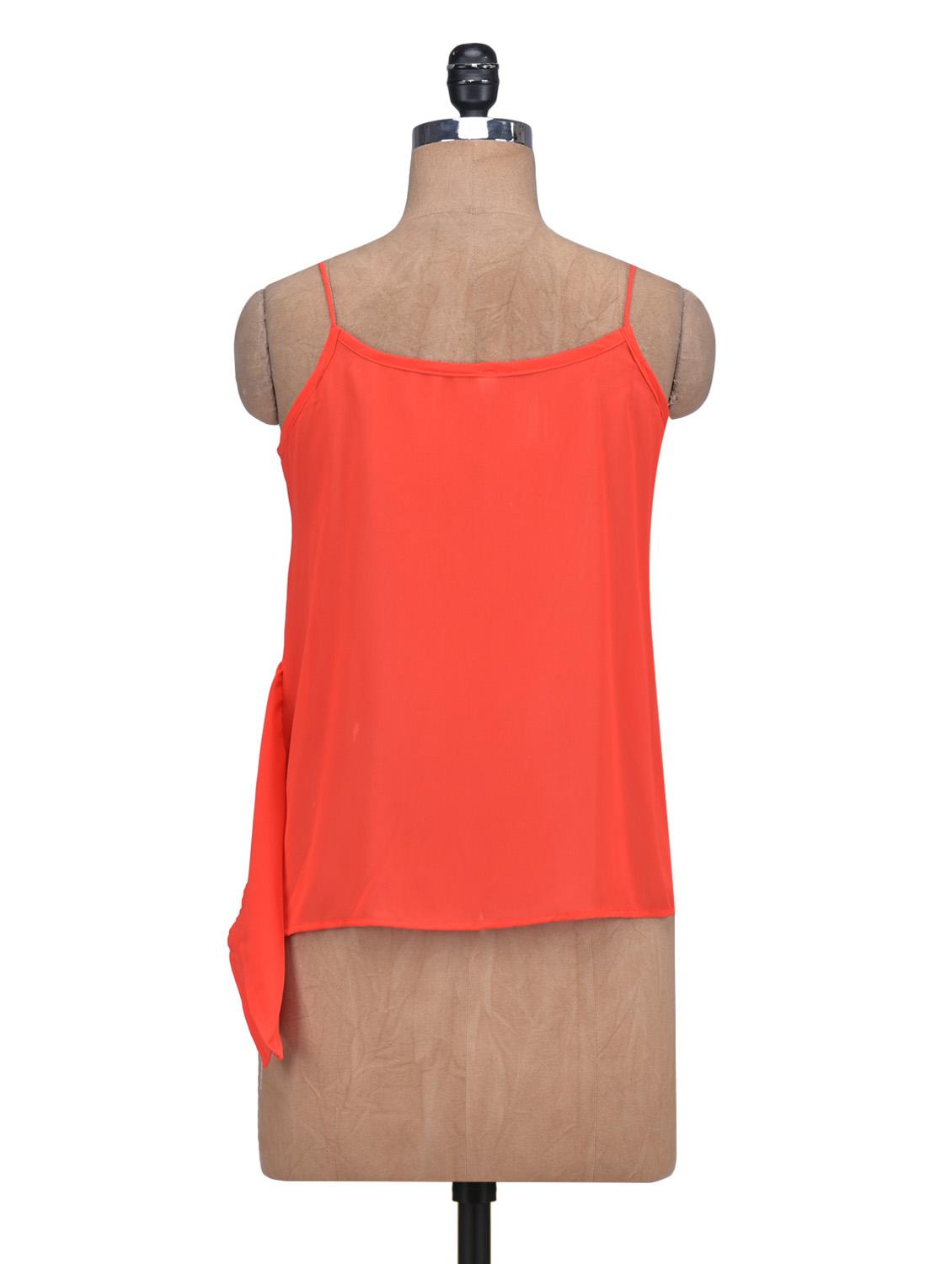 red poly-georgette asymmetrical top - 1308993 - Zoom Image - 3