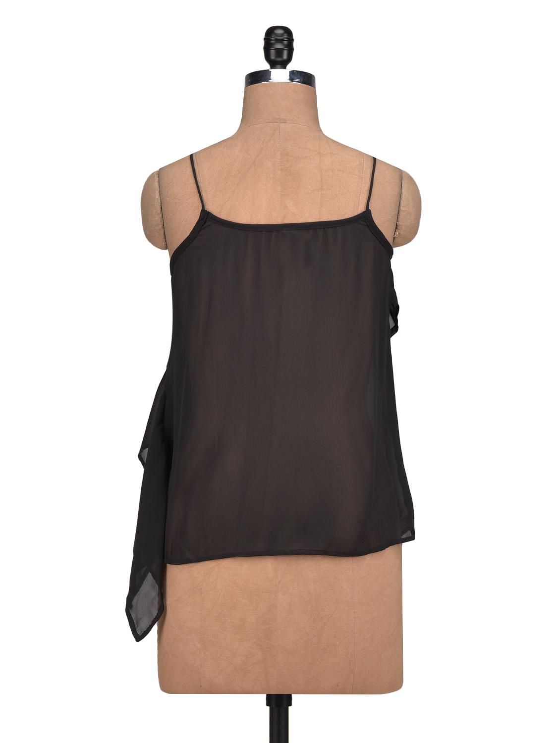 black poly-georgette asymmetrical top - 1308994 - Zoom Image - 3