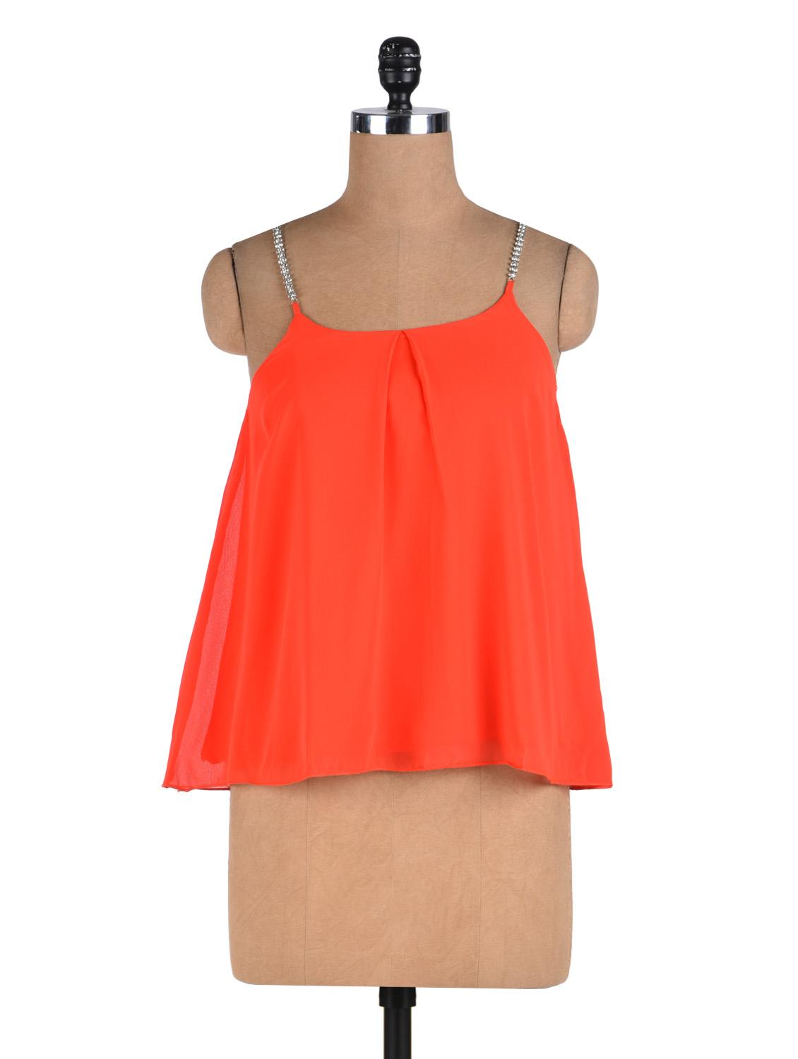 orange poly-georgette spaghetti top - 1308999 - Zoom Image - 1