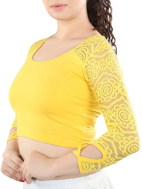 Net sleeved solid stitched blouse - 13101953 - Standard Image - 1