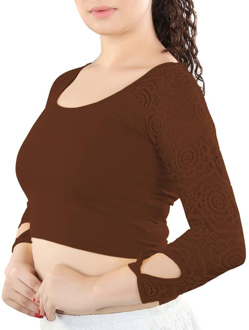 brown cotton lycra stitched blouse - 13101958 - Standard Image - 1