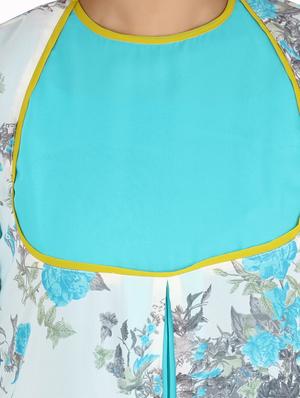 white and sky blue georgette floral print kurta - 1310239 - Standard Image - 4