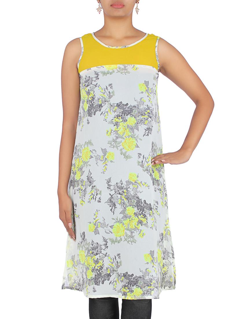 white georgette floral printed kurta - 1310243 - Zoom Image - 1