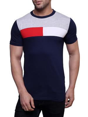 navy blue cotton colour block t-shirt - 13103399 - Standard Image - 1