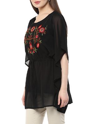 black embroidered georgette regular kaftan - 13103800 - Standard Image - 2