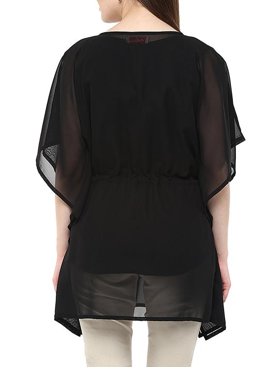 black embroidered georgette regular kaftan - 13103800 - Zoom Image - 3