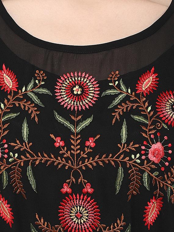 black embroidered georgette regular kaftan - 13103800 - Zoom Image - 4