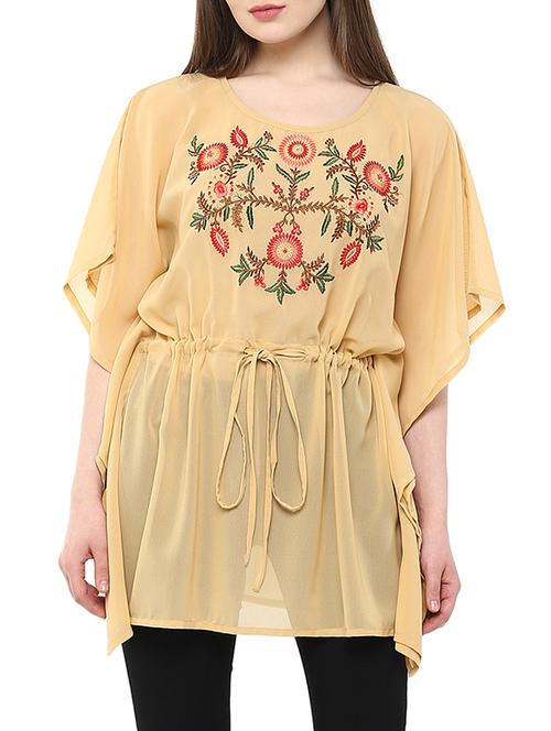 beige embroidered georgette regular kaftan - 13103801 - Standard Image - 1
