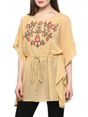 beige embroidered georgette regular kaftan - 13103801 - Standard Image - 2