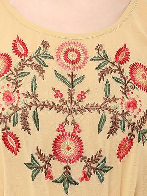 beige embroidered georgette regular kaftan - 13103801 - Standard Image - 4