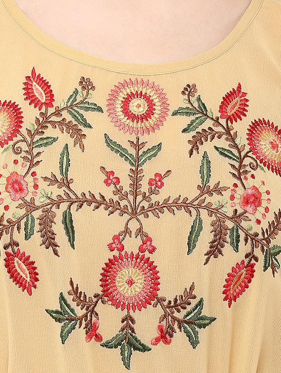 beige embroidered georgette regular kaftan - 13103801 - Zoom Image - 4