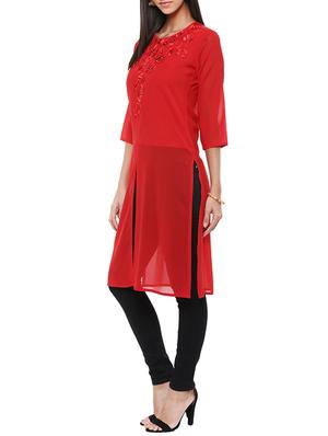 red embroidered georgette tunic - 13103813 - Standard Image - 2