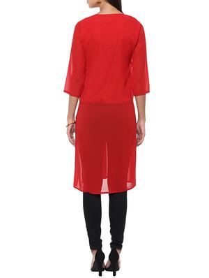 red embroidered georgette tunic - 13103813 - Standard Image - 3