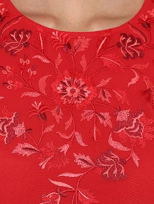 red embroidered georgette tunic - 13103813 - Standard Image - 4