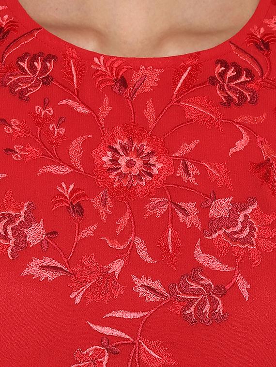 red embroidered georgette tunic - 13103813 - Zoom Image - 4