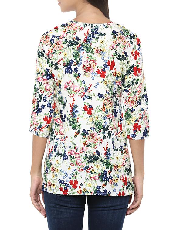 cream three quarter sleeve straight kurti - 13103847 - Zoom Image - 3
