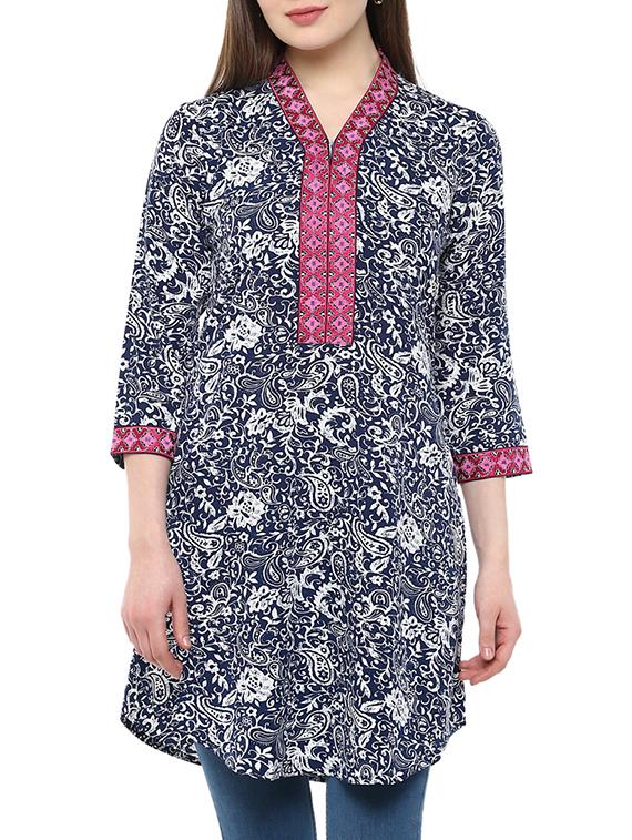 blue synthetic straight kurta - 13103848 - Zoom Image - 1