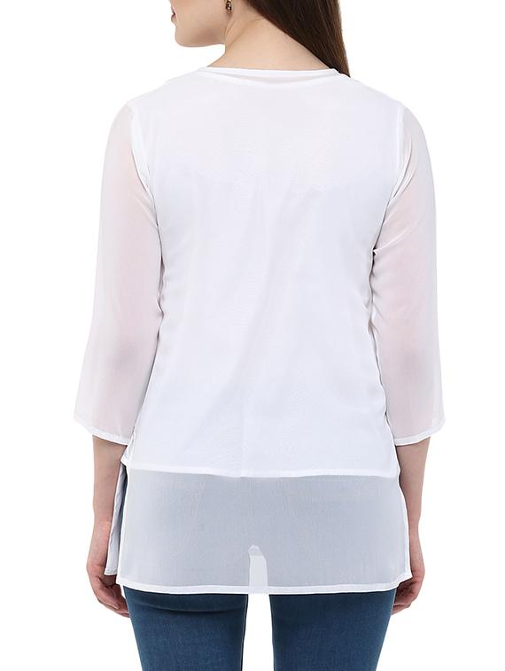 white georgette straight kurti - 13103859 - Zoom Image - 3