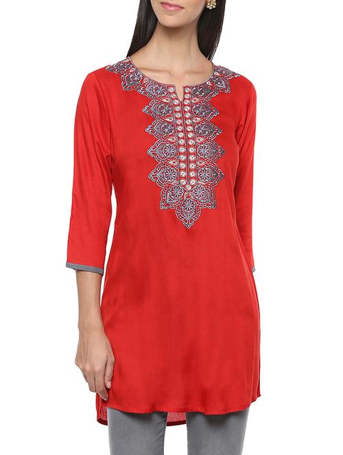 red viscose straight kurti - 13103870 - Standard Image - 1