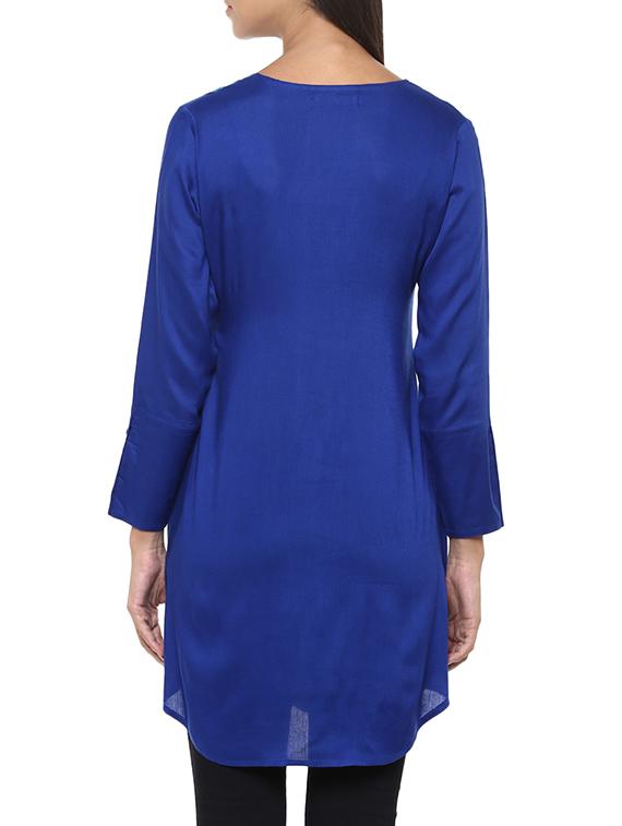 blue rayon a-line kurta - 13103876 - Zoom Image - 3