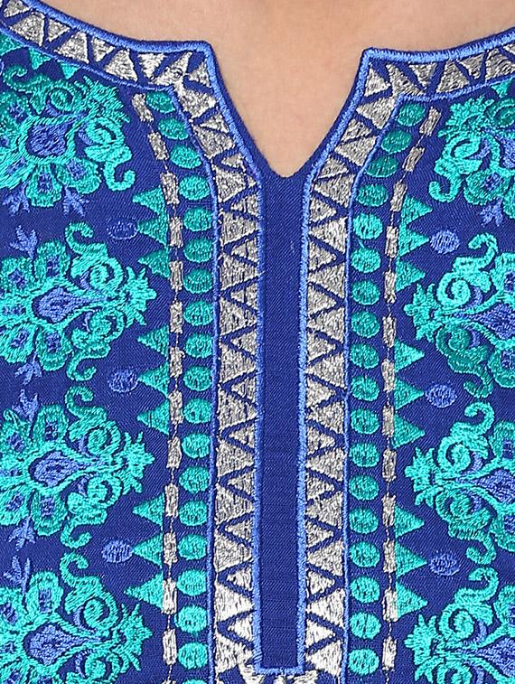 blue rayon a-line kurta - 13103876 - Zoom Image - 4