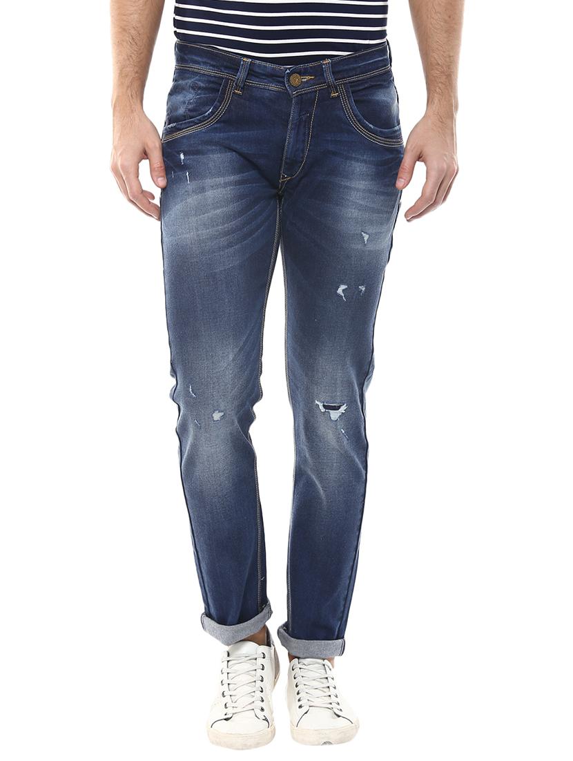 blue light washed ripped denim jeans - 13107678 - Zoom Image - 1