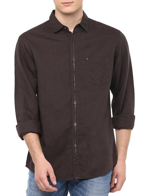 brown linen casual shirt - 13107716 - Standard Image - 1