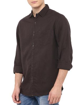 brown linen casual shirt - 13107716 - Standard Image - 2